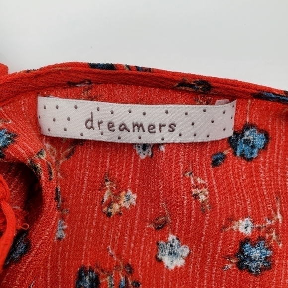 Dreamers Red Floral Tie Front Kimono Style Lightweight Cardigan - Picture 5 of 8